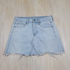 American Eagle Denim Button Fly Light Wash Casual Cut Off Mini Jean Skirt 4